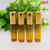 Mini 5ml Brown Amber Glass Roll On Essential Oil Perfume Bottles with Stainless Steel Roller Ball And Gold Cap Wholesale 1100Pcs/Lot Lkcup