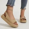 Sandales blanc en cuir PU plate-forme femmes décontracté sangle arrière plat femme été bout ouvert antidérapant chaussures de plage grande taille