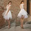 New Sexy White Short Wedding Dresses Knee Length Lace Bodice Tiered Skirt Cap Sleeves Keyhole Back Bridal Gowns274m