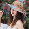 Wide Brim Hats Women Large Sun Hat Summer UV Protection Seaside Beach Wind Proof Bucket Ethnic Style Straw Fisherman's Caps