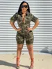 Dames Jumpsuits Rompertjes Streetwear Dames Grote maten Korte Camouflage Jumpsuits Aankomst Turn-down Kraag Rits Trekkoord Skinny Herfst Rompertjes 230720