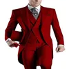 Morning Style Red Tailcoat Groom Tuxedos Eiegant Men Wedding Wear High Quality Men Formal Prom Party SuitJacket Pants Tie Vest 9308H