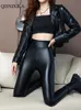 Women's Leggings Spring Winter Thermal Leg Warm Women's Leggings Leather High Waist Fleece Velvet Black Tights Sexy PU Faux Female Pants 230720