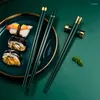 Chopsticks 5pairs rostfritt stål legering återanvändbar icke-halkpinnar sushi laser gravering köksfamilj