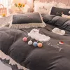 Bedding Sets Cute Cartoon Alpaca Winter Fleece Soft Thick Bed Skirt Set Duvet Cover Linen Pillowcase Fitted Sheet HomeTextile