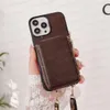 Fashion Storage Pocket Phone Case for iPhone 15 14 13 12 11 Pro Max X Xs Xr Leather Back Shell TPU Frame Cover with Neck Shoulder Cross Body Strap