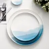 Dishes Plates Mountain Scenery Ceramic Dinner Plate Big Round Dessert cake plate Square Steak pizza dish Restaurant kitchen tableware set 230721