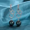 Dangle Earrings Q2023 Women's Silver Color With 14mm Freshwater Pearls Dangler Buckle Earing Retro Ethnic Jewelry