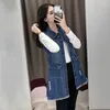 Kvinnors västar 6xl Big Size Denim Vest Kvinnlig 2023 Spring Autumn Waistcoat Mid-Längd Korean Casual ärmlös jeansjacka