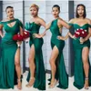 2022 SEXY SIDA SPLIT SIMERAMAL PROM DRESSS Dark Green Satin Sleeveless Long Bridesmaid Dress Special Endast klänningar Pageant Wear OP265V