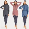 Muzułmańskie odzież kąpielowa dla kobiet Kobiety Kobiety Patchwork Hidżab długie rękawy Sport Swimsuit 3pcs Islamski burkinis noszenie kostium kąpielowych 230720