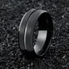 Bröllopsringar Poya Mens Grooved All Black Plated 8mm Tungsten Carbide