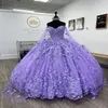 Lilac Lavender Butterfly Quinceanera klänningar med Cape Lace Applique Sweet 16 Dress Mexikanska promklänningar 2022 Vestidos de XV ANOS241C