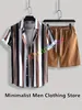 Survêtements pour hommes Mode Hawaiian Strip Print Shirt Set Manches courtes Bouton Streetwear Summer Casual Shirt Beach Two Piece Outfits Hommes Ensembles 230720