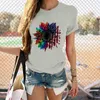 New Style Unisex Independence Day July 4th Sunflower Pattern Printed Summer Short Sleeve T-shirt Top