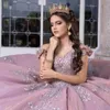 Pink Shiny Quinceanera Dress 2024 Off Shoulder Princess Prom Ball Gown Sweet 16 XV Year Old Miss Birthday Pageant Mexikansk klänning