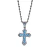 Blue Zircon Cross Necklace Hip Hop Fashion Heavy Heavy Diamond Studded Sweater Chain