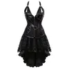 Steampunk Bustier korsettklänning plus storlek svart brun blixtlås svart faux läderkorsett med kjol gotisk punk burlesque pirate329l