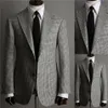 Mode Houndstooth Wedding Tuxedos Men Suits Custom Made Jacket Glen Plaid Two Button Tuxedos Peaked Lapel Blazer Business Casual234o