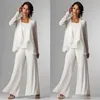 Elegancka kość słoniowa Mother of the Bride Pants Suits Wedding Guest Formal Wear Made Plus Size