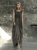 Sukienki swobodne Cakucool Spring/Summer Dark Dirty Wash Bez rękawów Długie sukienka Asymetryczna chińska bawełna mody