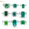 Pierścienie ślubne Wong Rain 100 925 Sterling Srebrny Srebrny Cut Emerald High Carbon Diamond Stone Emental Fine Biżuter