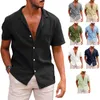 Men's Casual Shirts Selling 2023 Summer Lapel Solid Short Sleeved Shirt Button Cotton Linen
