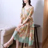 Casual Dresses 2023 Summer Vintage Chiffon Beach Sundress Floral Mulberry Silk Dress Women Elegant Loose Midje Party