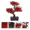 Dekorativa blommor Plastväxter för utomhus Bonsai Artificial Tree Fake Potted Faux Decor Simulation Green Pot Realistic Mini Ornaments