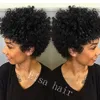 Tätt silke mänskligt hår ingen spets främre peruker naturliga hårfäste afro kinky curly maskin tillverkad afroamerikansk curl wig176v