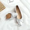 Sukienka buty xgravity 2023 Butterfly węzeł płaskie balet płaskie buty kobiety Sprężyna Sprężyna jesienna motyl srebrne buty składane A252 L230721
