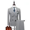 Light Grey Black Groom Tuxedos Double-Breasted Men Wedding Tuxedos Peak Lapel Jacket Blazer Men Dinner Darty Suit 1132277h