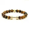 1PCS Real Gold Plated Metal Bracelet New Barbell & 8mm Grey Picture Jasper A Grade Tiger Stone Beads Fitness Fashion Dumbbell2650