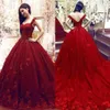 Luxury Lace Appliqued Ball Gown Quinceanera Dress Vintage Bourgogne Spaghetti Sweet 16 Dress Long Formal Party Prom Evening Gown BC287Y