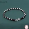 Hecho a mano 925 cuentas de color plata esterlina cuerda negra pulseras cuerda trenzada amistad brazalete de la suerte para Mujeres Hombres pareja CX310O