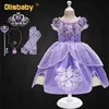 Vestito da principessa Sofia per bambini per ragazza Costume cosplay Abiti a strati con maniche a sbuffo Festa per bambini Compleanno Sophia Ruffle Costumi fantasia