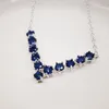 Chains Total 1.1ct Natural Sapphire Necklace 3mm Round Dark Blue Silver For Party 18K Gold Plating 925 Jewelry