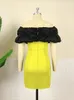 Plus La Taille Robes Robe De Soirée Femmes 4XL Patchwork Sexy Épaule Nue Robes Femme Slim Fit Mini Robes Jaune Noir Tenues De Soirée D'été