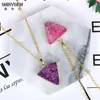 Shinygem 2021 Natural Handmadepurple Pink Druzy Netlaces Bendant Preslaces Bray Plating Brating Bray Triangle Stone Trendy For Women259H