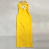 Abiti casual Giallo Abito lungo ritagliato da donna Estate Sexy Backless High Split Bandage Nightclub Party Bodycon Vestidos