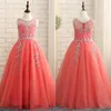 Coral Girls Pageant Jurken Kristallen Staaflijst Sparkly Tulle A Line Floor Length Verjaardagsfeestje Jurk Bloemenmeisje Custom Made262c