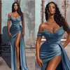 2022 Vestidos de noche elegantes con hombros descubiertos Una línea Sin espalda Cristal dividido Lado alto Vestidos de fiesta de noche sexy 249c