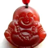 Collier ancien pendentif bouddha en jade rouge naturel Necklace243g