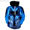 Sweats à capuche pour hommes Sweatshirts Mode 3D Wolf Printing Loose Streetwear Printemps et Automne Junior Wolf Hoodie 2023 Funny Animal Street Hip Hop Sweatshirt L230721