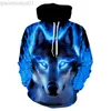 Heren Hoodies Sweatshirts Y2K Lente en Herfst Mannen Junior Wolf Hoodie 3D Dierenpatroon Sweatshirt Vrouwen Mode Harajuku Oversized Capuchon L230721