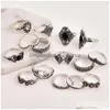 Band Ringen 15 Stks/set Bohemen Antieke Sier Kleur Kroon Bloem Hol Uitgesneden Sets Knuckle Voor Vrouwen Sieraden Drop Levering ring Dhgoh