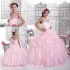 Pink Sparkly Girls Pageant Dress Princess Ball Gown Rhinestone Party Cupcake Prom Dress For Young Short Girl Pretty Dress For Litt210D