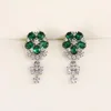 Boucles d'oreilles pendantes CAOSHI tempérament Lady's Drop avec cristal vert vif exquis fleur forme conception bijoux pour femmes cadeau gracieux