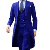 Royal Blue Long Tail Coat 3 Piece Tuxedos Gentleman Man Suits Male Fashion Groom Tuxedo for Wedding Prom Jacket Waistcoat with Pan201Z