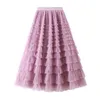 Skirts jupe femme ete 2023 Spring Party Skirt Elastic High Waist Long Tulle Women Multilayer ruffles Pink Mesh Tutu Ladies p230720
